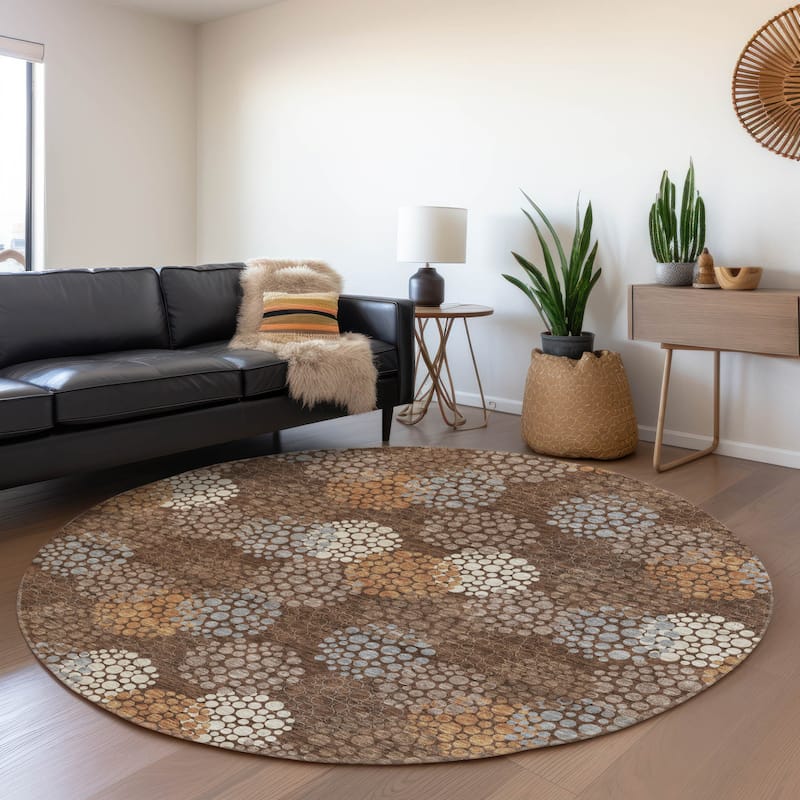 Machine Washable Indoor/ Outdoor Chantille Modern Bubbles Rug