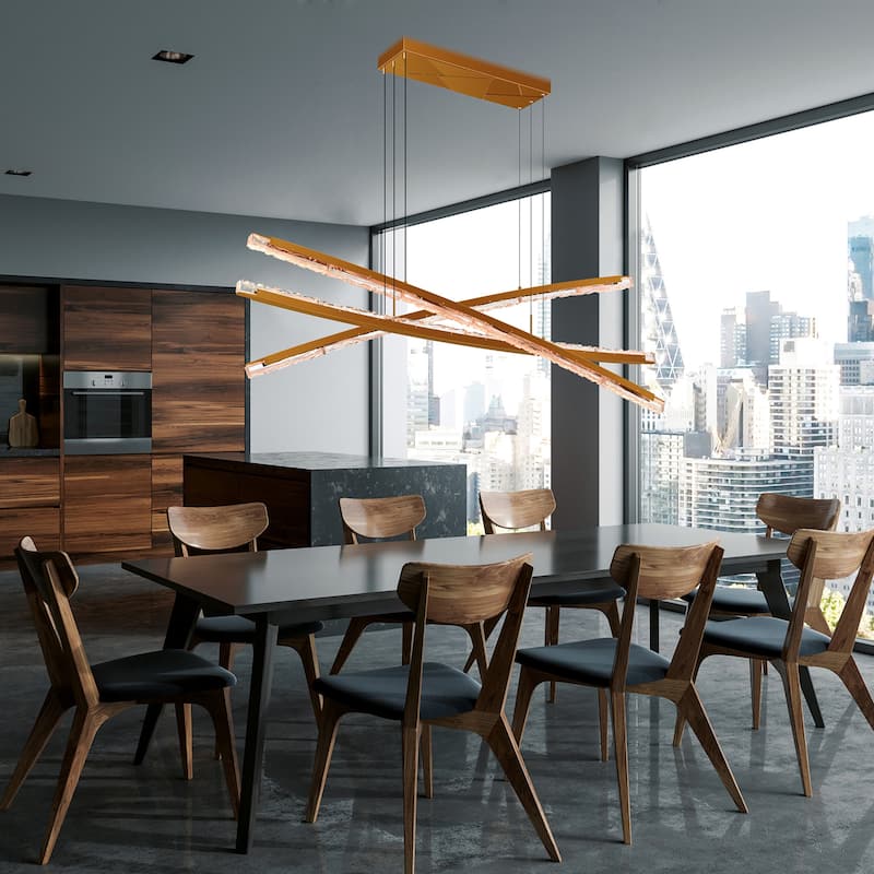 Saber Integrated LED 70in Brass Chandelier with Handcrafted Glass