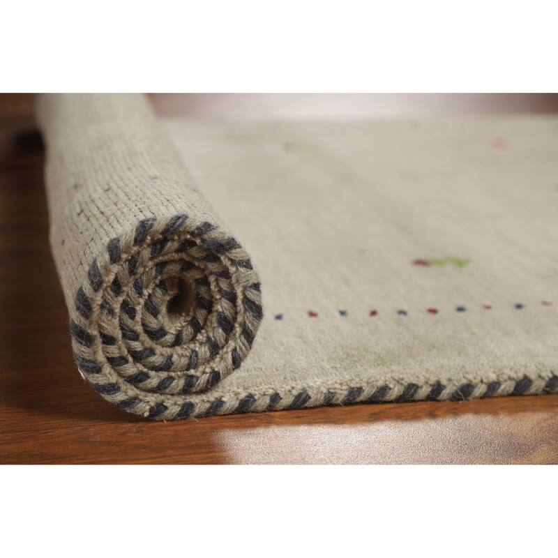 Hand Knotted Oriental 100% Wool Carpet Tribal Animal Pictorial Beige & Ivories Gabbeh Area Rug - 4' 11'' X 3' 1''