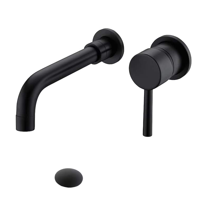 BATHLET Wall Mount Single Handle Lever Bathroom Sink Faucet - Matte Black