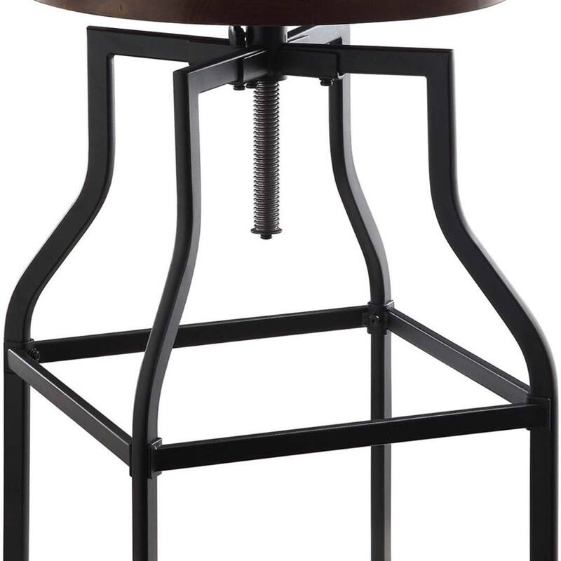 Contemporary Adjustable Height Swivel Bar Stool with Chestnut Wood Seat and Black Steel Legs with Footrest