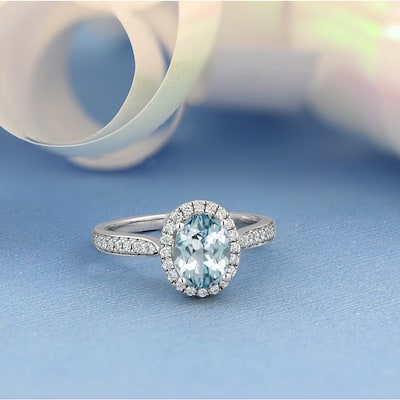 Auriya 1 1/8ct Fancy Oval Aquamarine Halo Diamond Engagement Ring 1/4ctw 14k Gold