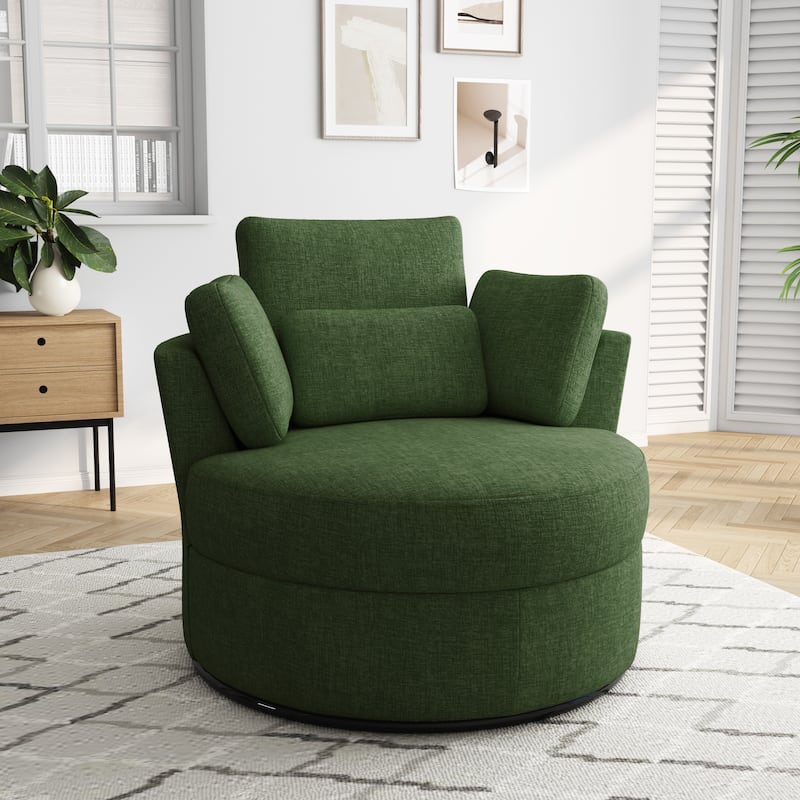 Upholstered Swivel Accent Chair with Wooden Tray Storage Ottoman