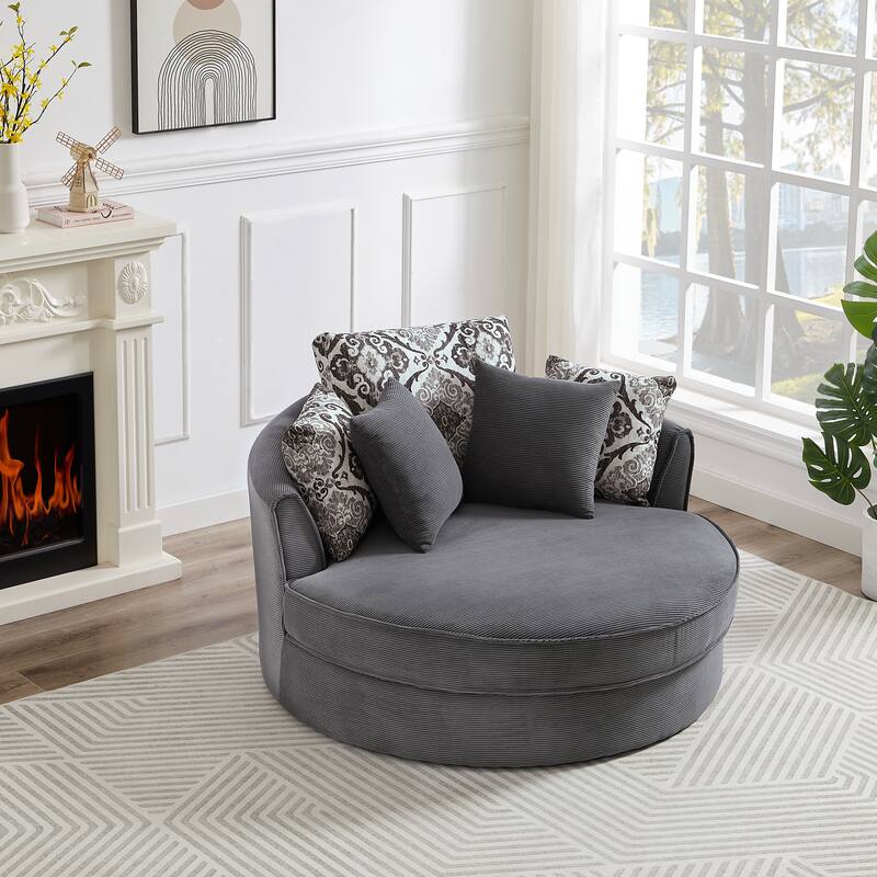 Swivel Accent Barrel Chair with 5 Movable Pillow 360 Degree Swivel Round Sofa Chair for Living Room