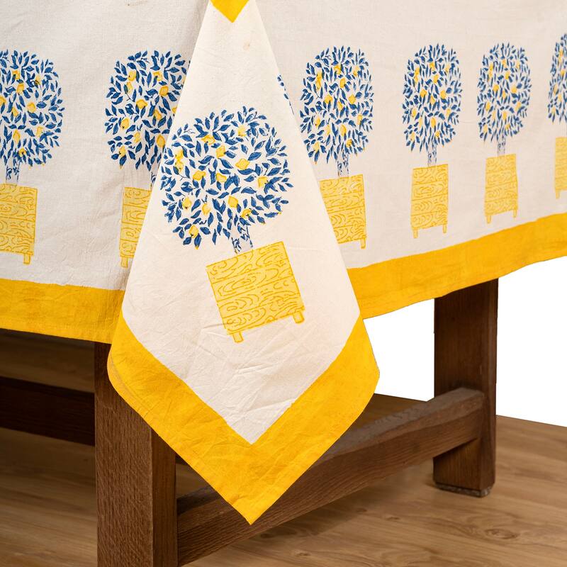 Couleur Nature Lemon Tree Tablecloth - Blue/Yellow - 71" x 142"
