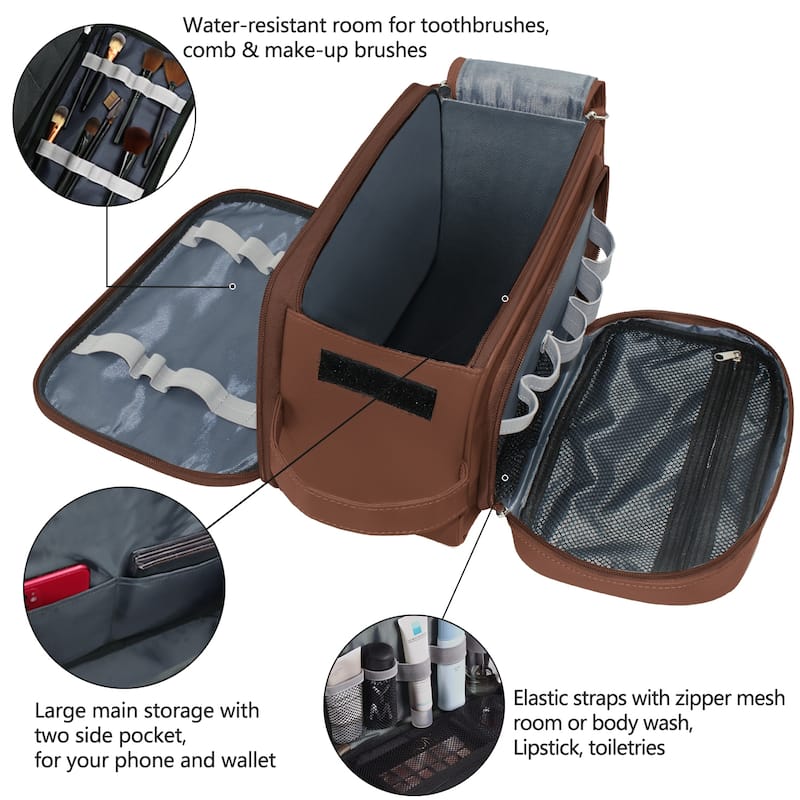 PU Leather Toiletry Bag for Men - Water-Resistant Travel Dopp Kit for Grooming, Shaving, Cosmetics & Accessories