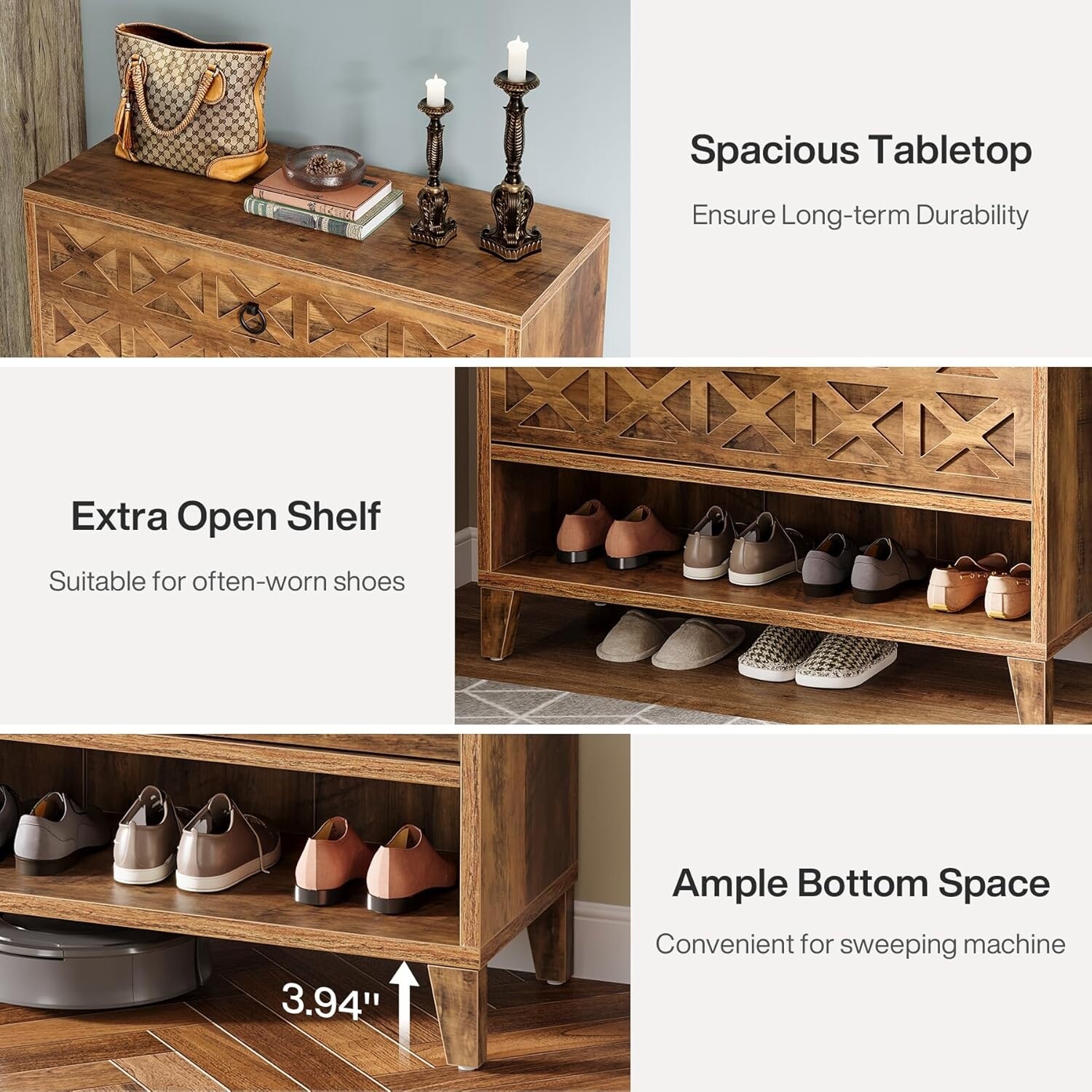 Shoe Cabinet for Entryway with 2 Flip Drawers, Wood Shoe Storage