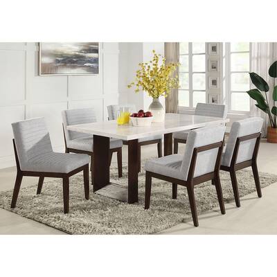 Espresso Base White Marble Top Dining Table, Rectangular, 68" Length