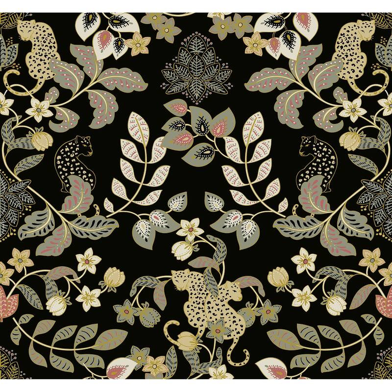 Scott Living Getty Black Jungle Damask Wallpaper