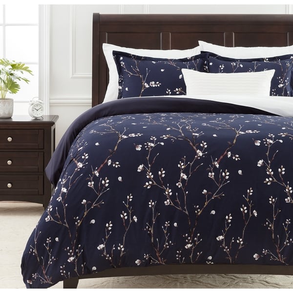 slide 2 of 6, Chanasya Floral Sakura Tree Ultra Soft Duvet Cover Sakura Indigo - Twin