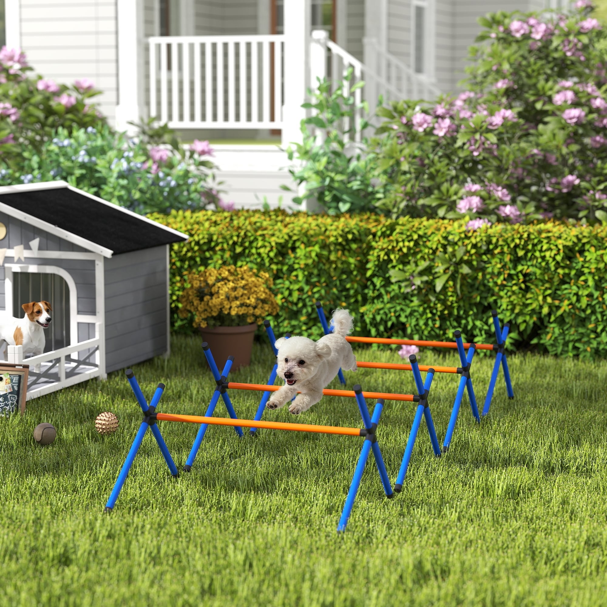 PawHut 4 Pieces Dog Agility Training Equipment, Dog Agility Course Backyard Set with Adjustable Height and Carry Bag, Orange