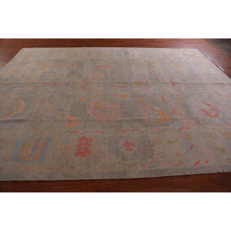 Hand Knotted Oriental 100% Wool Carpet Transitional All-Over Greys & Charcoal Oushak Area Rug - 13' 0'' X 9' 9''