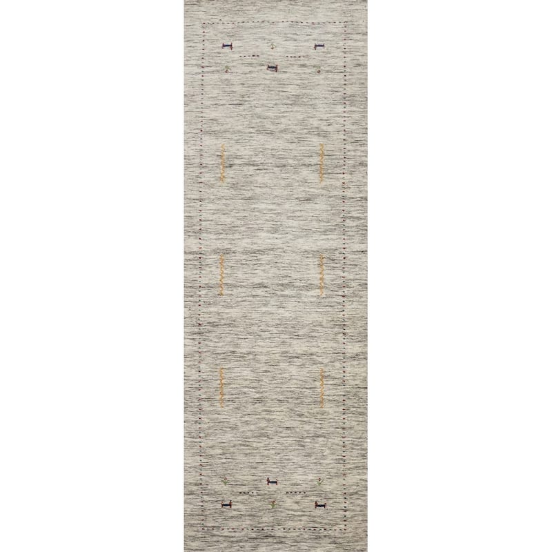 Hand Knotted Oriental 100% Wool Carpet Tribal Animal Pictorial Beige & Ivories Gabbeh Runner Rug - 8' 10'' X 2' 6''