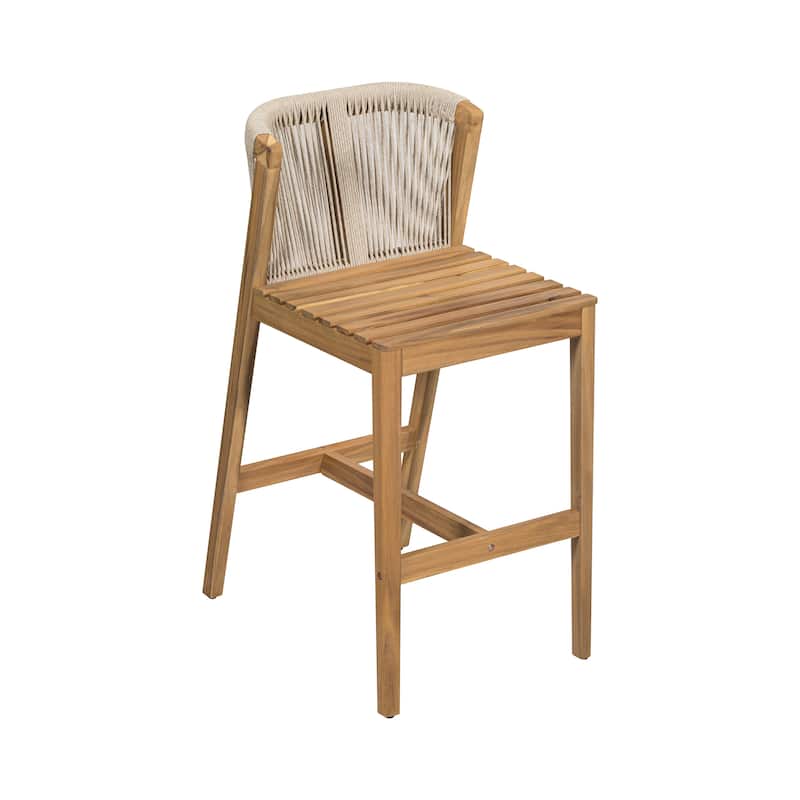 Christopher Knight Home - Louie Outdoor Charm Acacia Wood Rope-Weave Barstool Set with Cushions