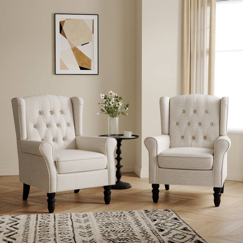 Button-Tufted Accent Club Chair Wingback Armchair Set of 2