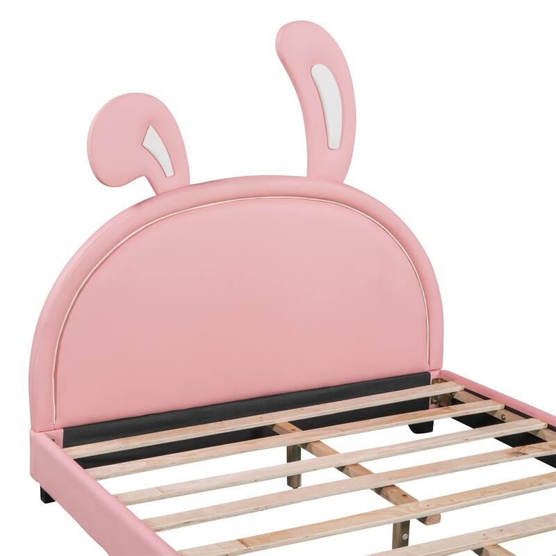 Merax Upholstered Leather Platform Bed with Rabbit Ornament