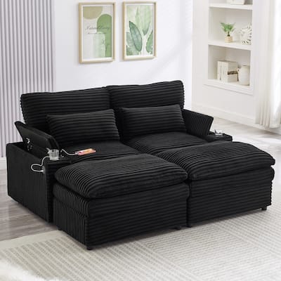 70.9" Loveseat Sectional Convertible Sofa with Ottomans and Storage Space, USB Ports