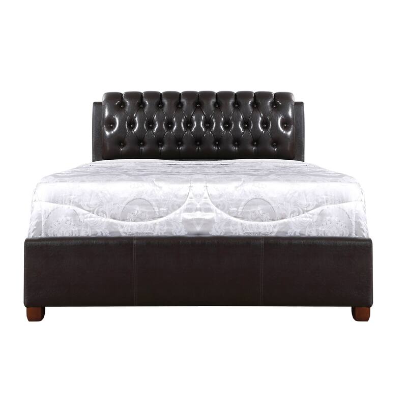 Dark Brown Bed Frame - Upholstered Platform Bed with Headboard - Modern Bedroom Furniture