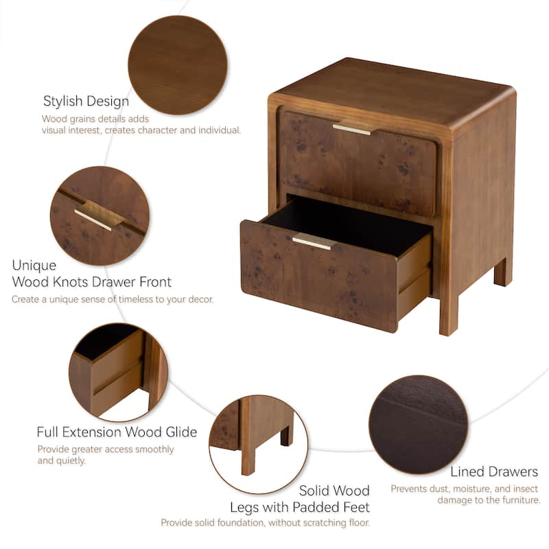 COZAYH Fully-Assembled Farmhouse Nightstand, Rustic Distressed Wood Retro Accent Dresser, Chest of Drawers,Boho