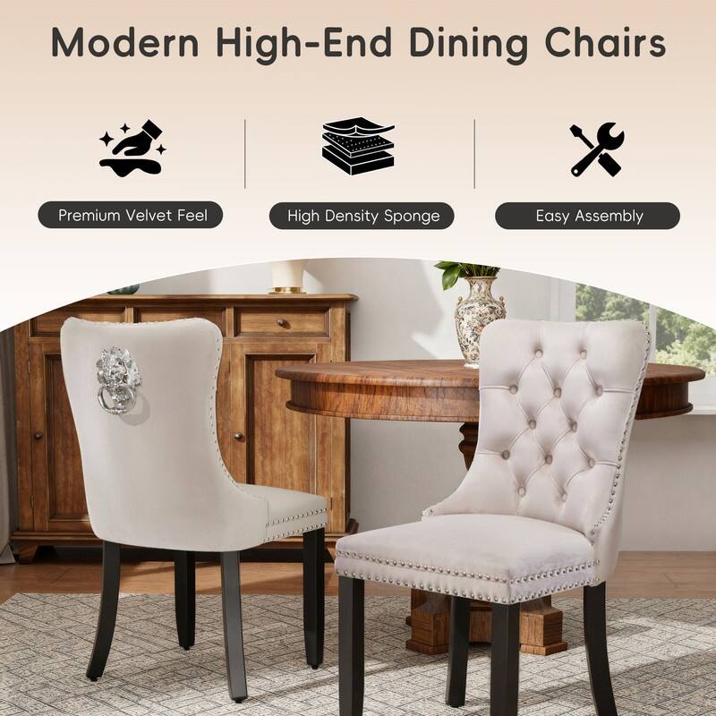 High-end Tufted Velvet Upholstered Nailhead Dining Chair Set of 6