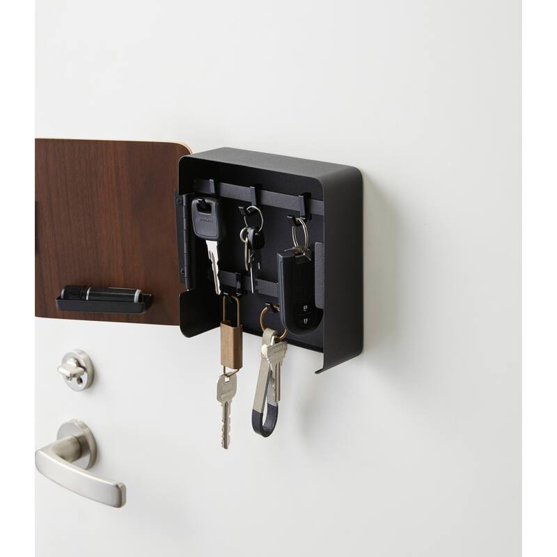 Yamazaki Home Magnetic Key Cabinet, Steel and Wood, Holds 2.2 lbs - L 2.24 x W 6.22 x H 6.22 inches