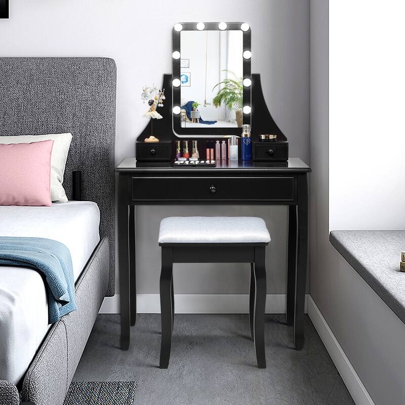 Costway Vanity Table 10 Dimmable Bulbs Makeup Desk WhiteBlackBrown