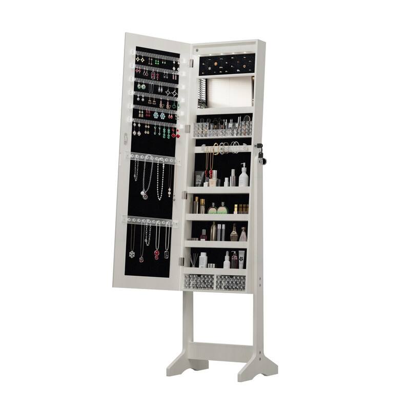 Standing Full Length Mirror Jewelry Cabinet Armoires, Lockable Storage Cabinet