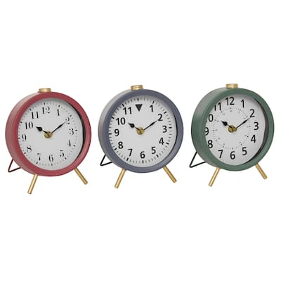 Wooden Airplane Clock with Gold Accents - Set of 3 Multi Colored - Roche River Decor - 5"W x 6"L x 7"H