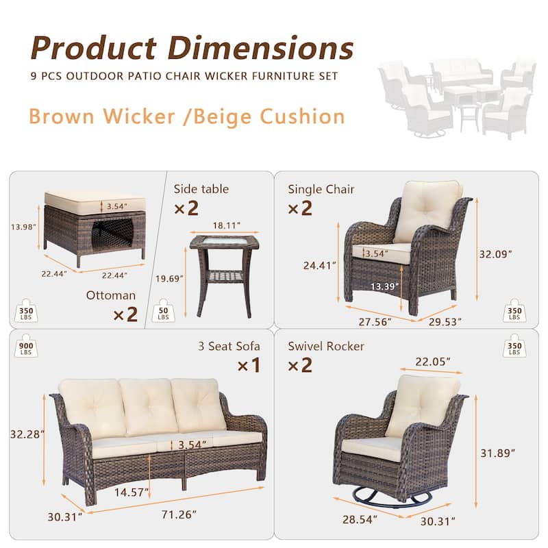 Outdoor Patio Furniture Set Brown Wicker Patio Conversation Seating Sets