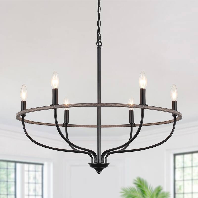 6-Light Circle Candlestick Hanging Linear Chandelier Lighting Island Chandelier Fixture for Kitchen Island - Brown