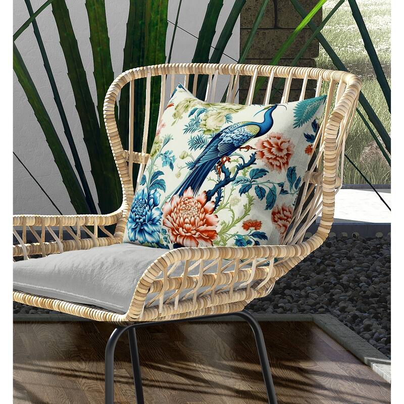 Peacock Panache Indoor/Outdoor Reversible Throw Pillow Turquoise and Orange