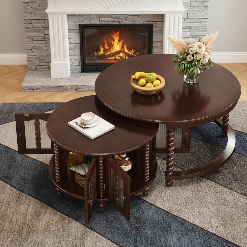 Vintage Walnut Nesting Coffee Table Set with Hidden Storage by Harper&Bright Designs