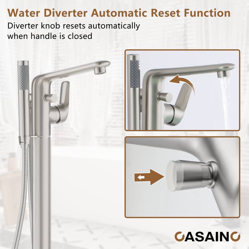 CASAINC Single-Handle Freestanding Floor-Mount Roman Tub Faucet with Handheld Shower