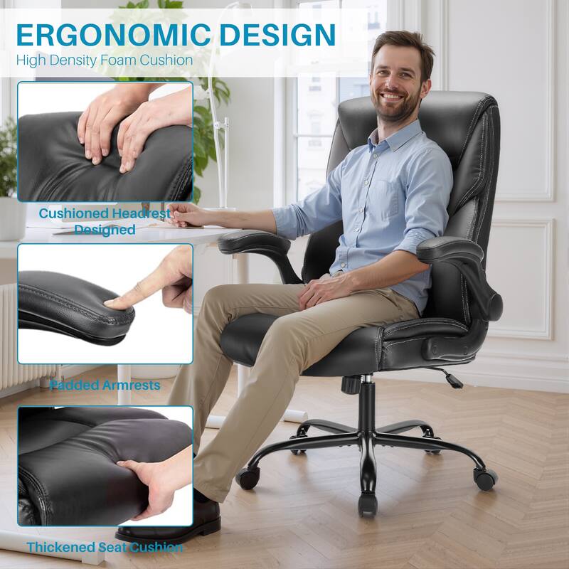 Home Computer Gaming Chair, Ergonomic High Back Heavy Duty Task Desk Office Chairs with Wheels, Flip-up Arms, Adjustable Height