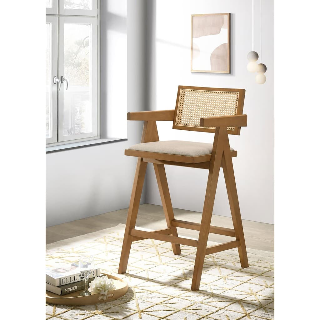 Remy Upholstered Light Walnut Bar Stool (Set of 2)