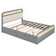 preview thumbnail 10 of 8, Queen Size Platform Bed with Trundle, Pine Wooden Bed with 2 Drawers, Kid's Bed with Rattan Headboard, Grey