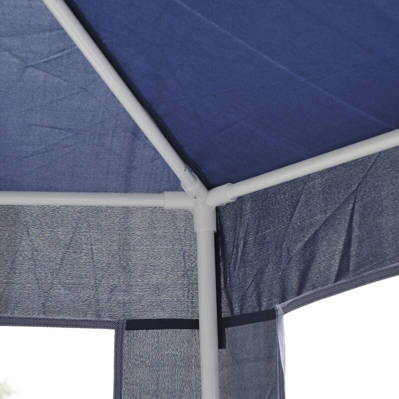 Outsunny 13x13FT Hexagon Gazebo Party Tent with Mesh Screen for Garden Backyard, Blue