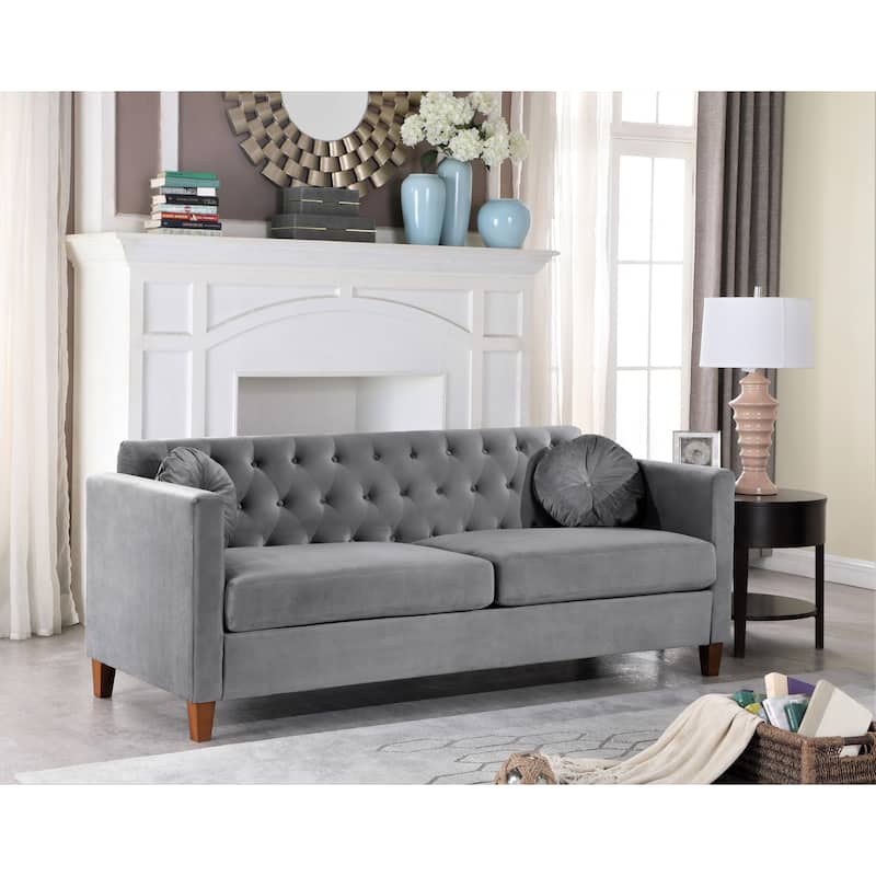 Lory Kitts Classic Velvet Chesterfield Sofa - Grey