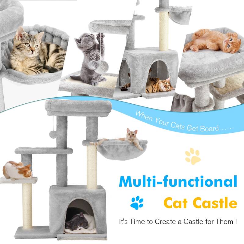 EROMMY Cat Tree – Multi-Level Cat Tower with Sisal Scratching Posts & Swing Ball, Modern Cat Furniture for Indoor Cats