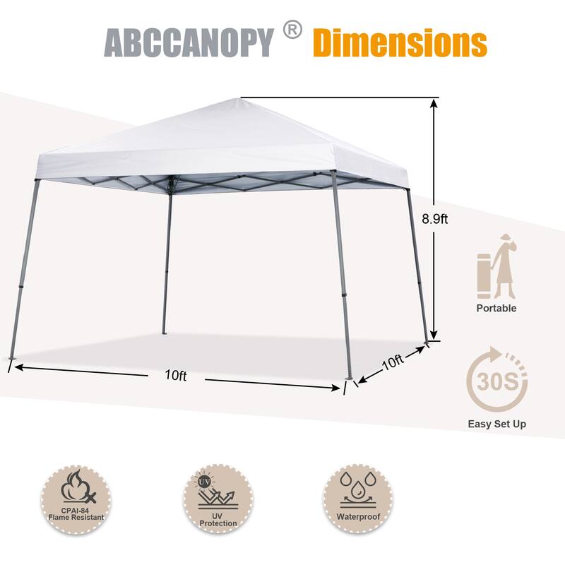 ABCCANOPY Portable Pop Up Canopy Tent Beach Canopy with Large Base - 10x10ft