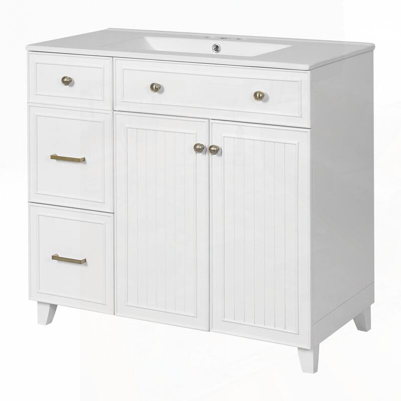 Bathroom Vanity with Ceramic Sink and Adjustable Shelves
