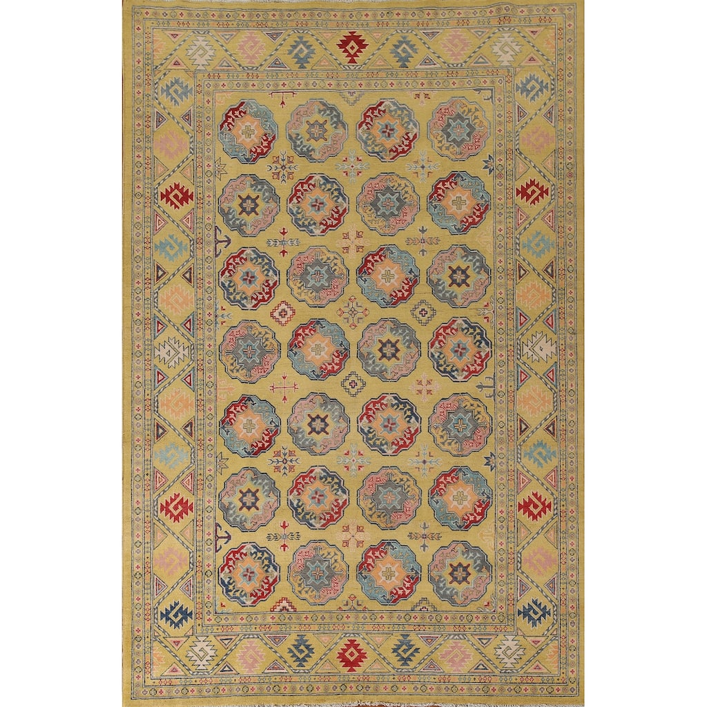 Geometric Kazak Area Rug Hand-Knotted Wool Carpet - 6'11" x 10'7"