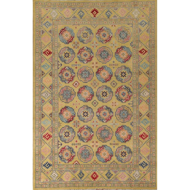 Geometric Kazak Area Rug Hand-Knotted Wool Carpet - 6'11" x 10'7"