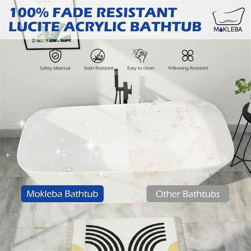 63 in. Acrylic Flatbottom Freestanding Bathtub Soaking with Pop Up Drain