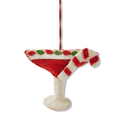 Holiday Martini Ornament Multicolor Wool Tree Decoration 5.5 in H x 4.5 in L x 1.5 in W Perfect for Christmas