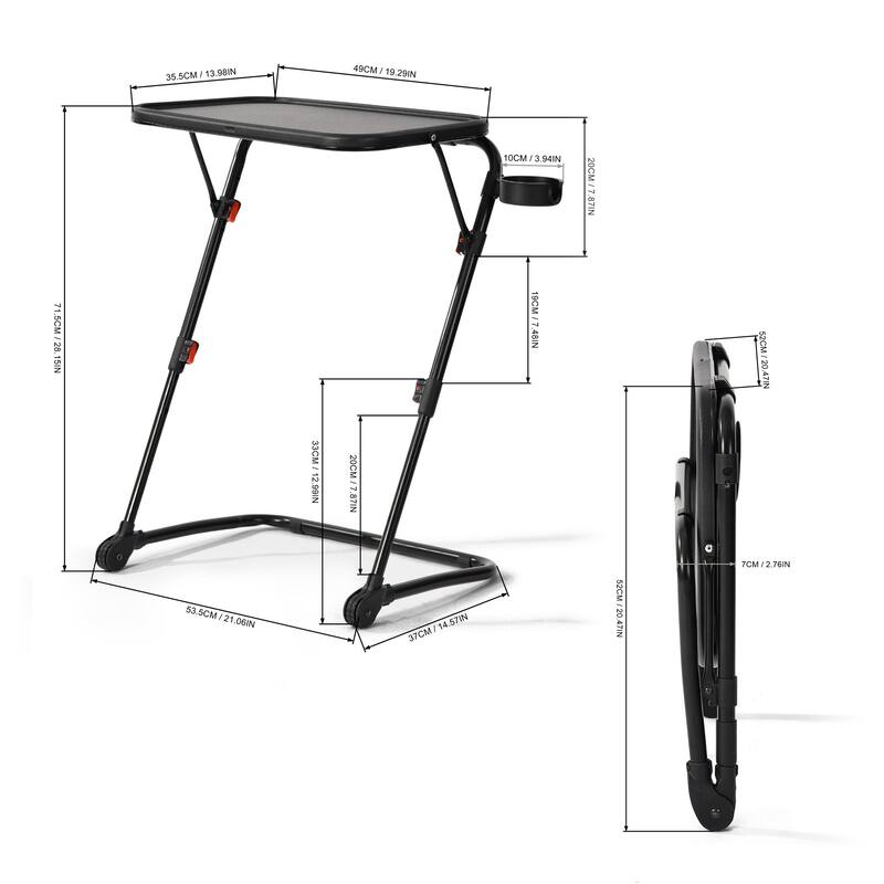 Homylin Adjustable Folding TV Tray Table with Cup Holder, Portable Snack & Laptop Table