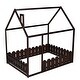 preview thumbnail 6 of 7, (Slats Are Not Included) Espresso Full Size Wood Bed House Bed Frame with Fence for Kids Teens and Girls and Boys for Bedroom