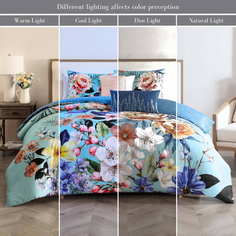 Bebejan Turquoise Reverie 100% Cotton Sateen 5 Piece Reversible Comforter Set