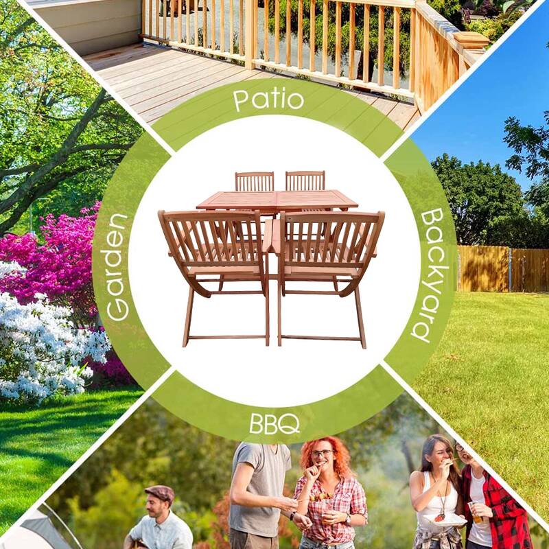 Foldable Outdoor Patio Dining Set/4 Chairs/1 Table,Teak Finish