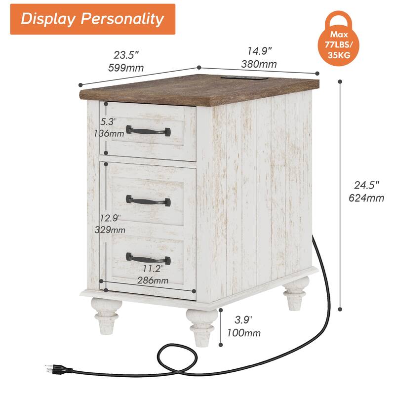 Nightstand End Table With Charging Station for Living Room Bedroom